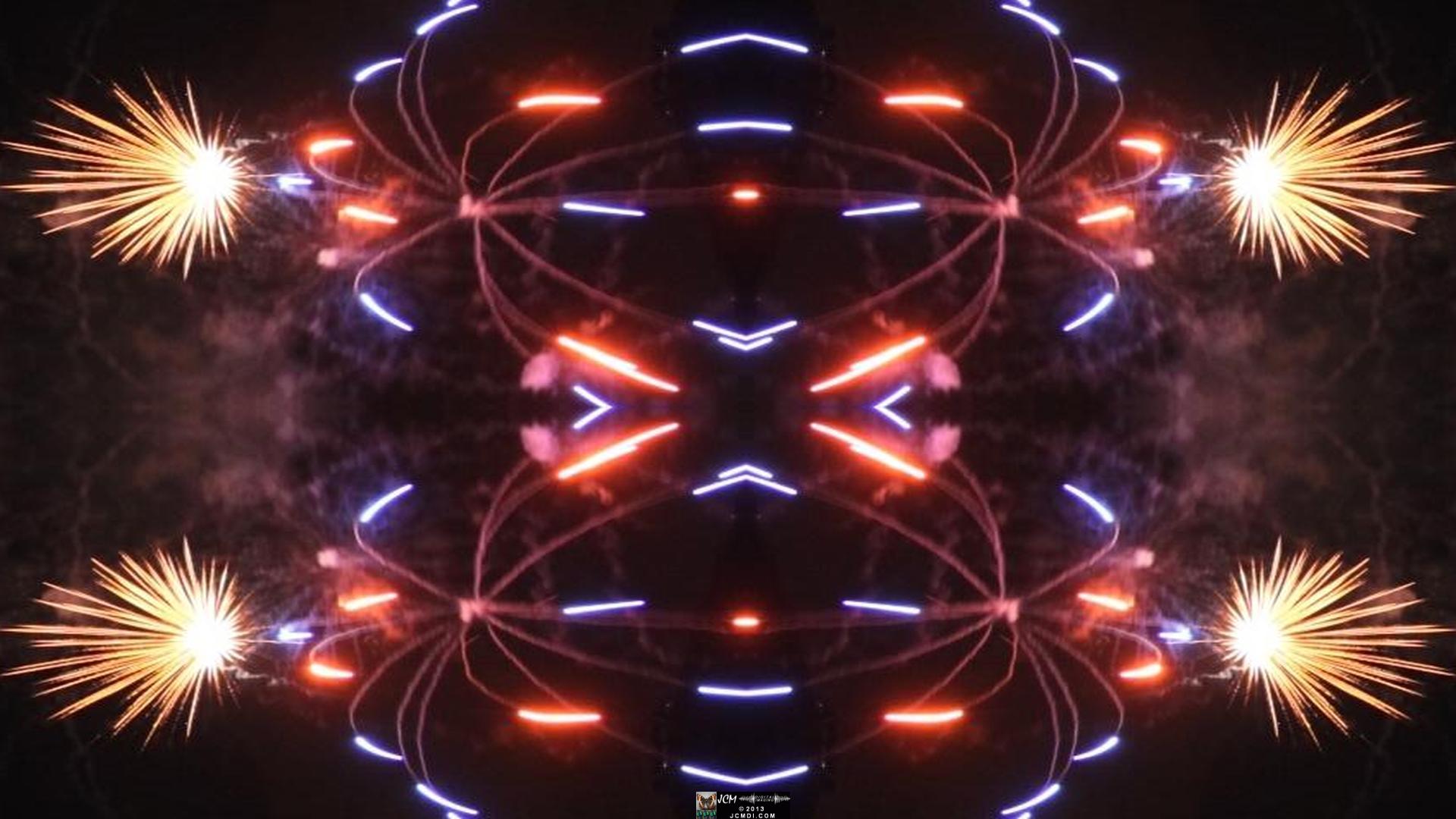 Quadroscopic art made from a digital image of fireworks taken in Castaic, California.